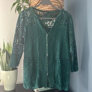 Lucky Brand Open Lace Green Button Up small